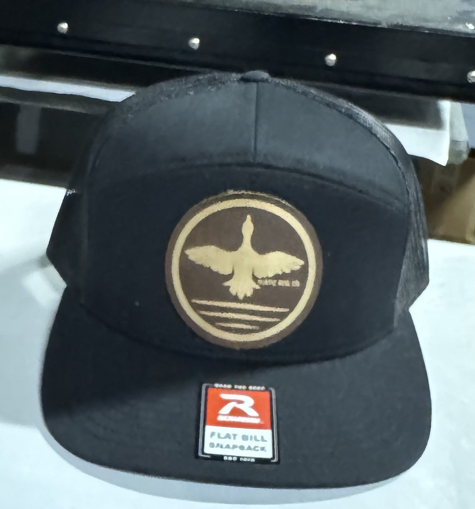 Richardson 168 - 7 Panel Trucker Hat – Black - Custom Leatherette Patch w Your Logo