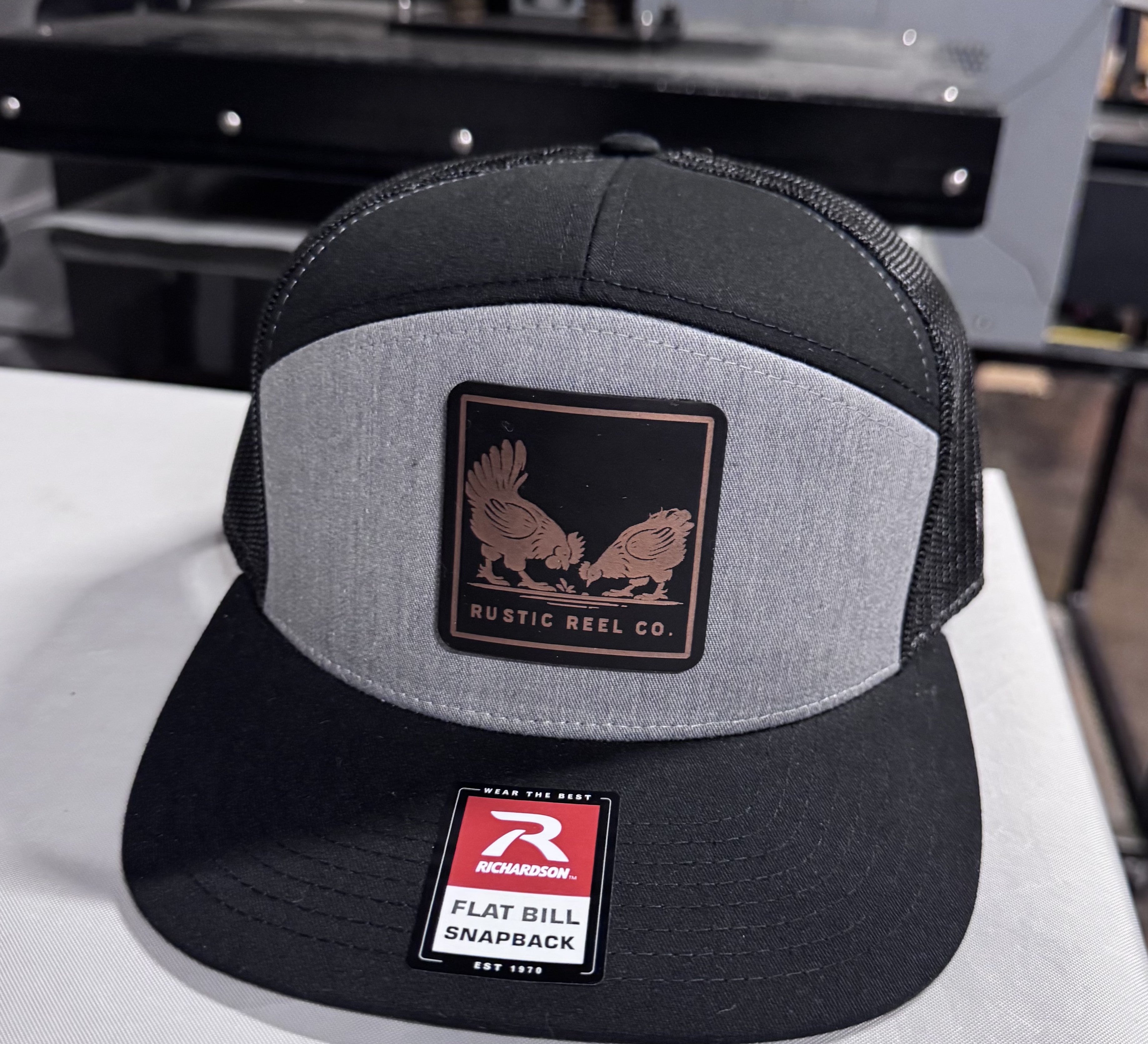 Richardson 168P Printed 7 Panel Trucker Hat – Mossy Oak Bottomland/Loden - Custom Leather Patch