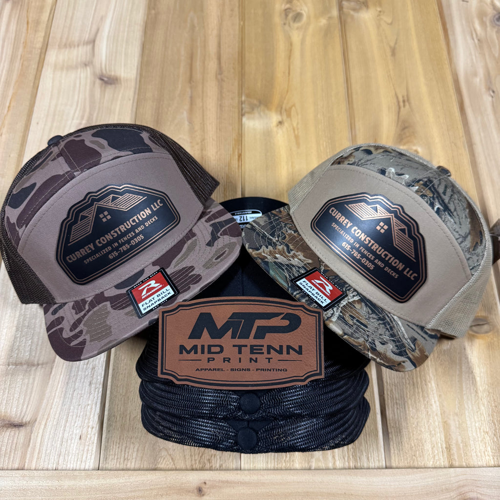 Richardson 168P Printed 7 Panel Trucker Hat – Realtree Advantage/Khaki - Custom Leather Patch
