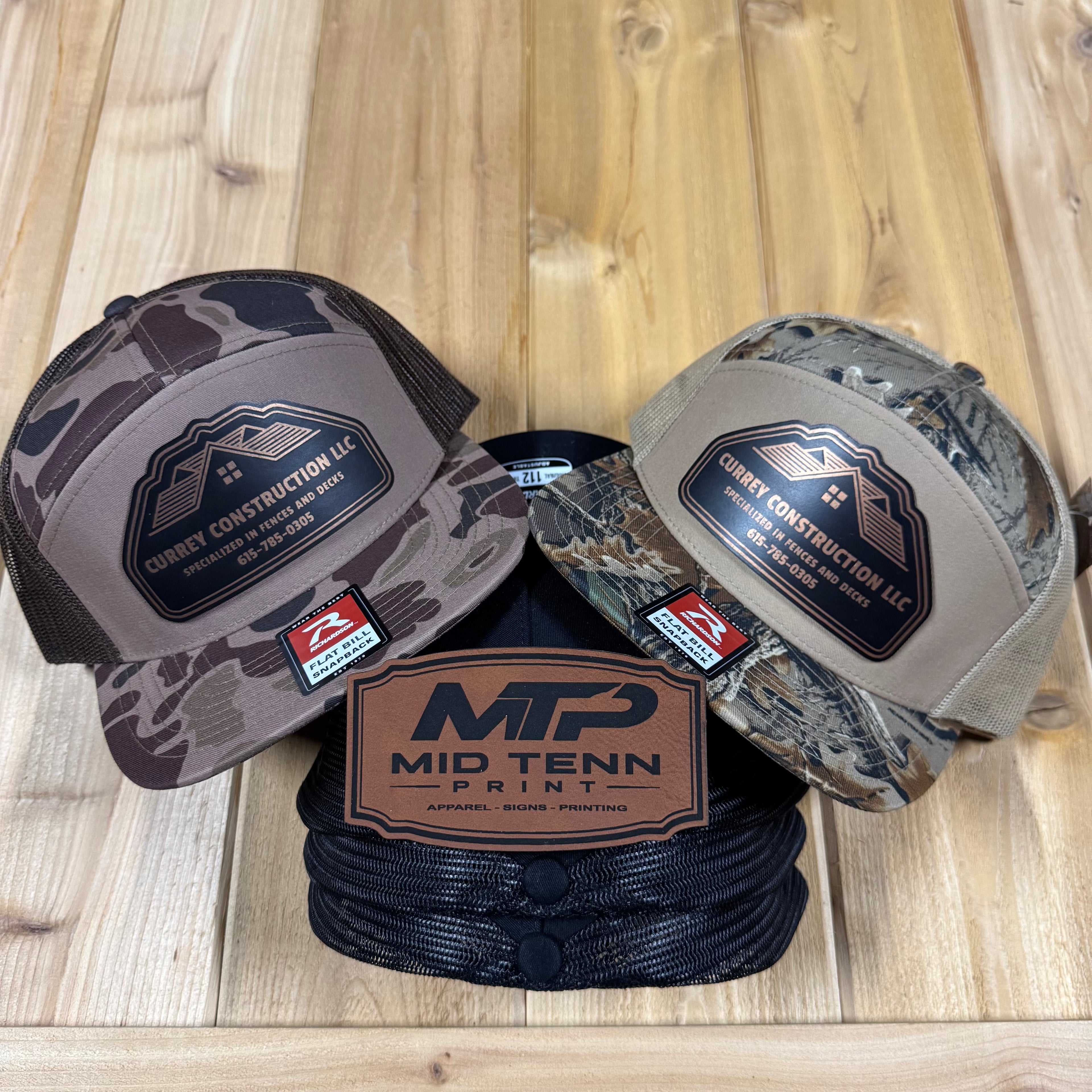 Richardson 168P Printed 7 Panel Trucker Hat – Realtree Advantage/Khaki - Custom Leather Patch