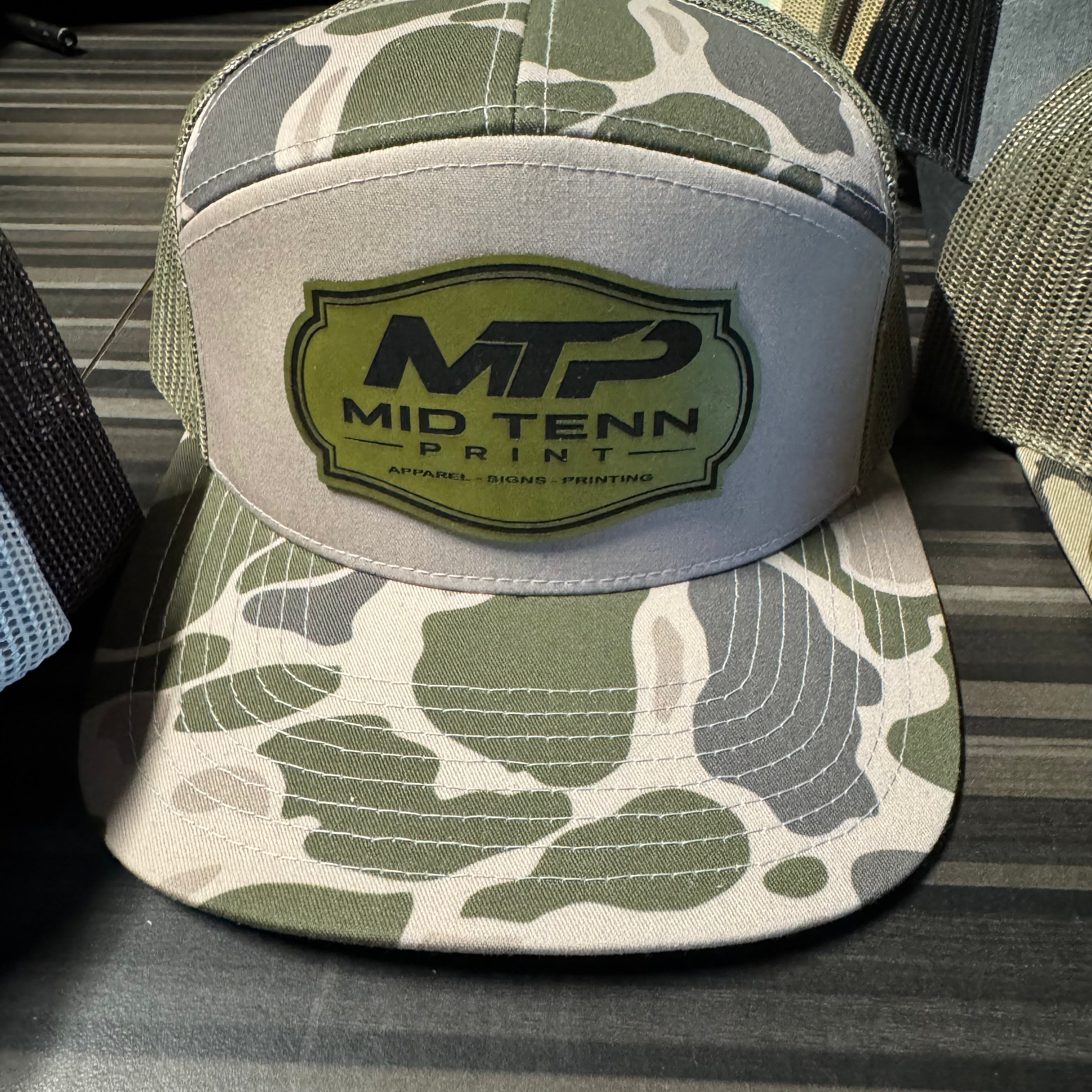 Richardson 168P Printed 7 Panel Trucker Hat – Harvest Duck Camo/Sandstone   - Custom Leather Patch (Copy) (Copy) (Copy)