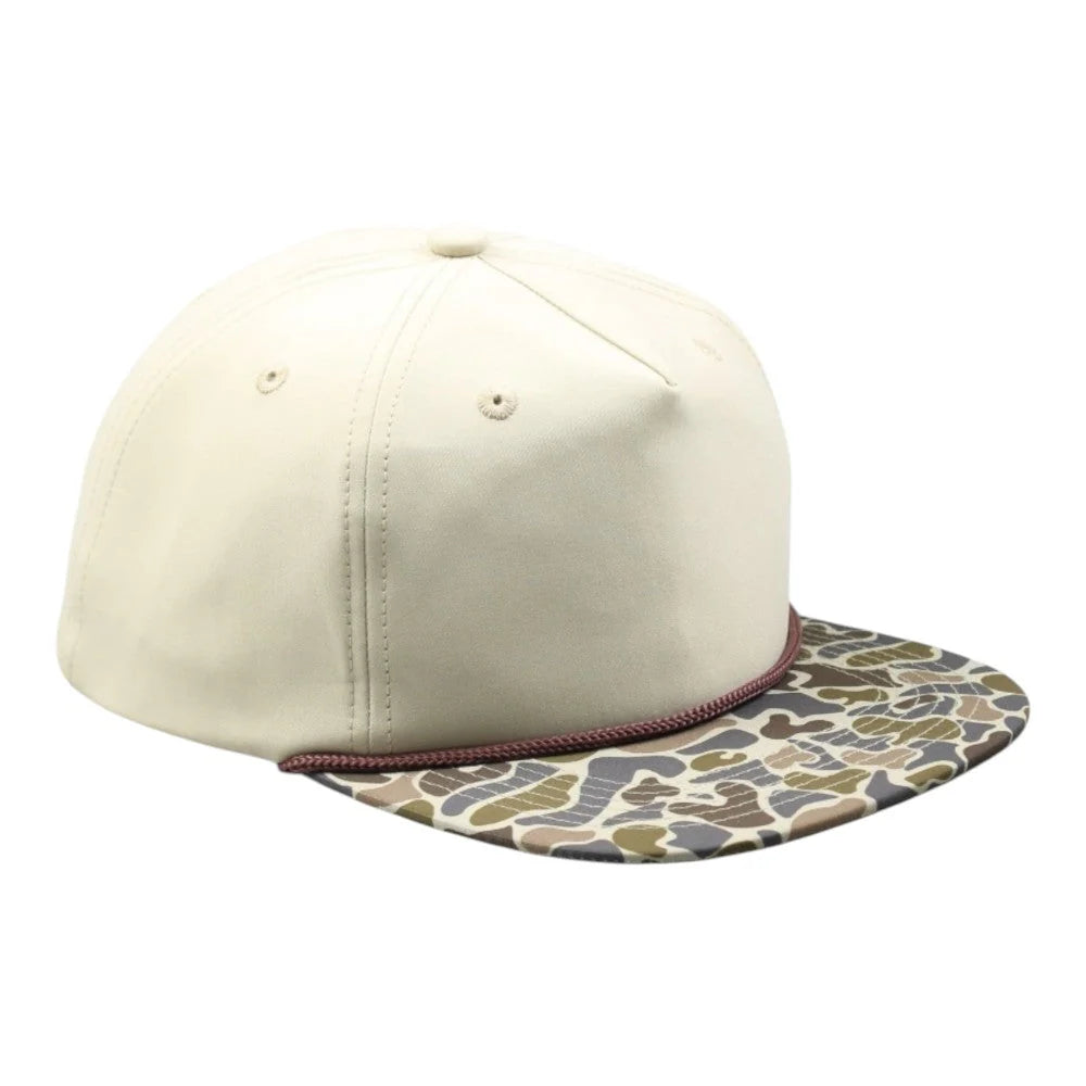 Blank Rope Hats Camo 5-Panel – Khaki-Bayou Breakup Camo / Brown Rope - Customized with Your Logo