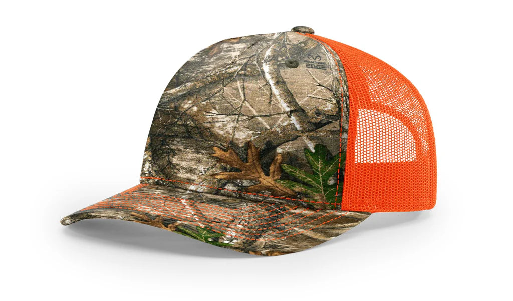 Richardson 112 PFP  5-Panel Trucker Hat –  Realtree Edge/Blaze Orange - Customized with Your Logo