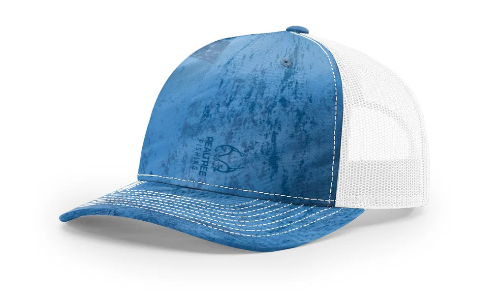 Richardson 112 PFP  5-Panel Trucker Hat – Realtree Fishing Light Blue/White - Customized with Your Logo