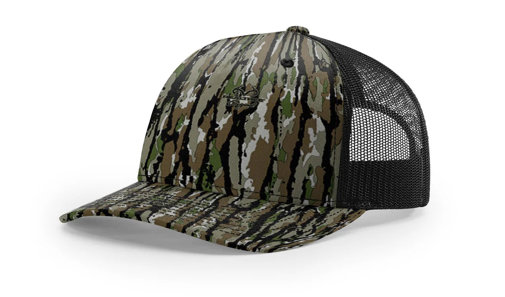 Richardson 112 PFP - Printed 5 Panel Trucker Hat – Realtree Original/Black - Custom Leatherette Patch w Your Logo