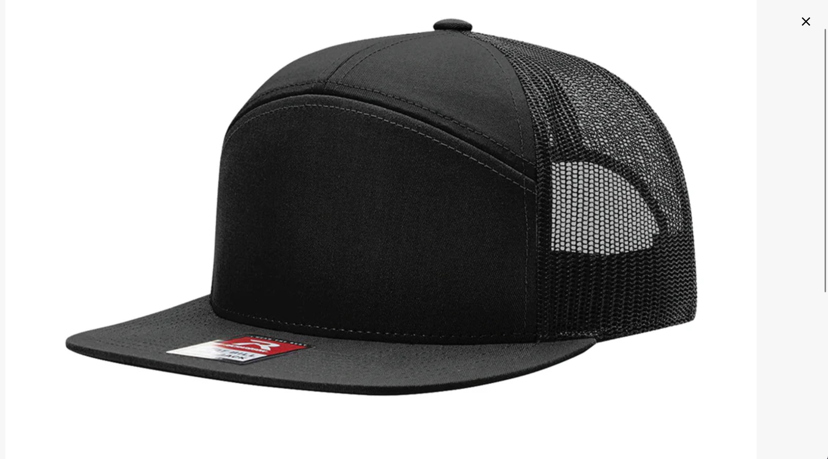 Richardson 168 - 7 Panel Trucker Hat – Black - Custom Leatherette Patch w Your Logo