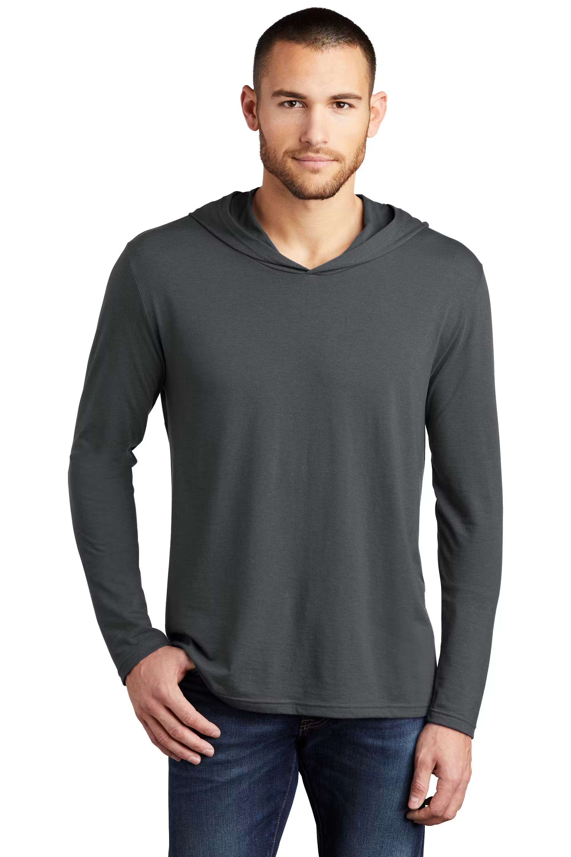 District DM139 - Unisex Perfect Tri Long Sleeve Hoodie - Custom Logo - 4" Left Chest Print (Copy)