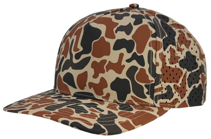 Zapped Blackhawk 5-Panel Laser Perf Hat –  Burnt Orange Old School Camo - Customized with Your Logo