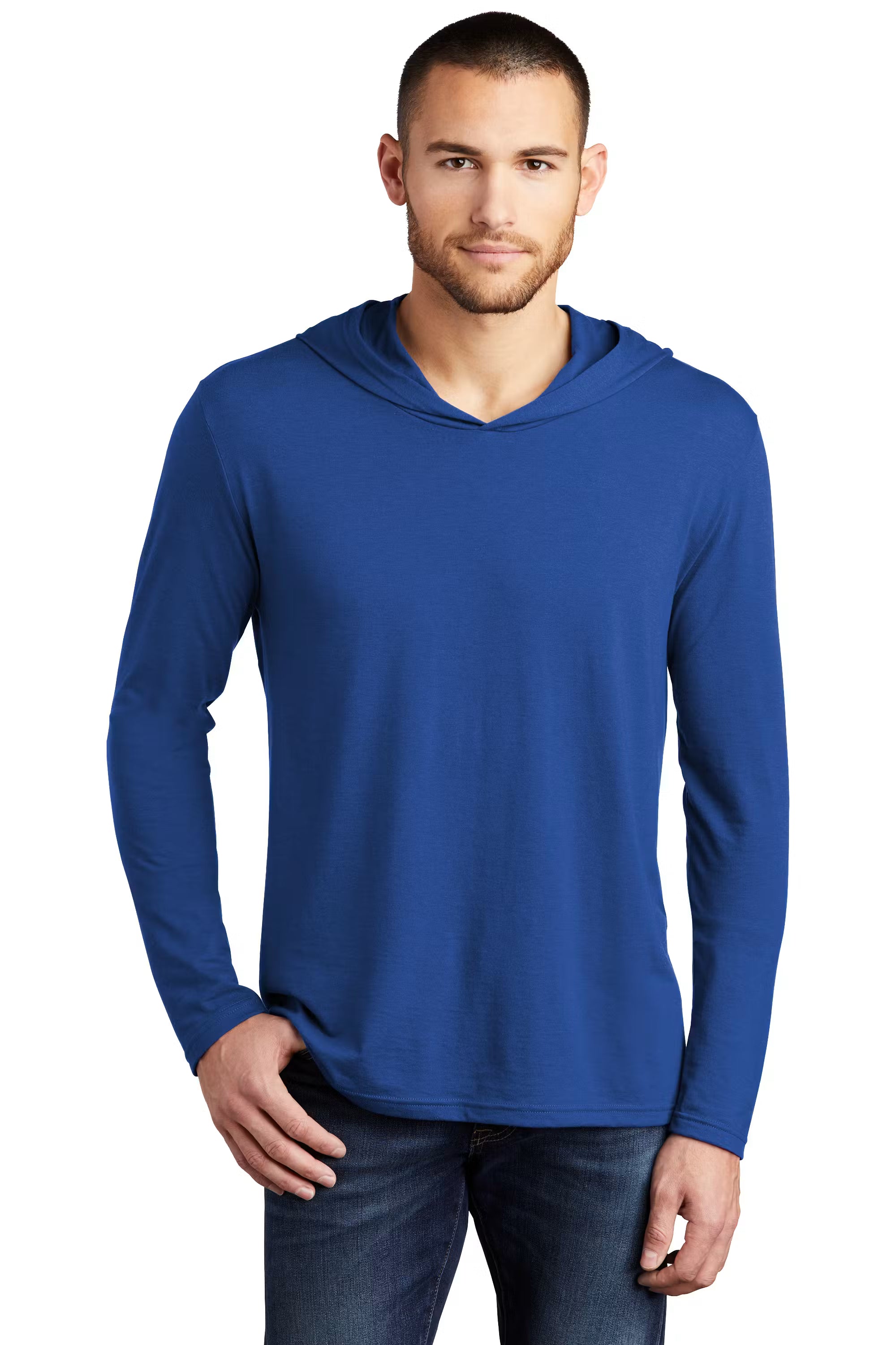 District DM139 - Unisex Perfect Tri Long Sleeve Hoodie - Custom Logo - 4" Left Chest Print (Copy)