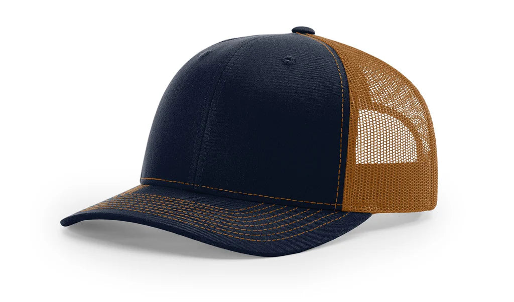 Richardson 112 Classic 6-Panel Trucker Hat – Navy/Caramel - Customized with Your Logo