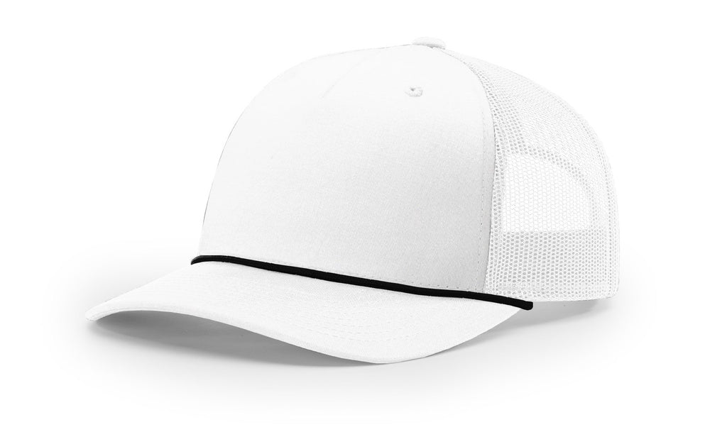 Richardson 112FPR Five Panel Rope Hat – White/Black - Customized with Your Logo