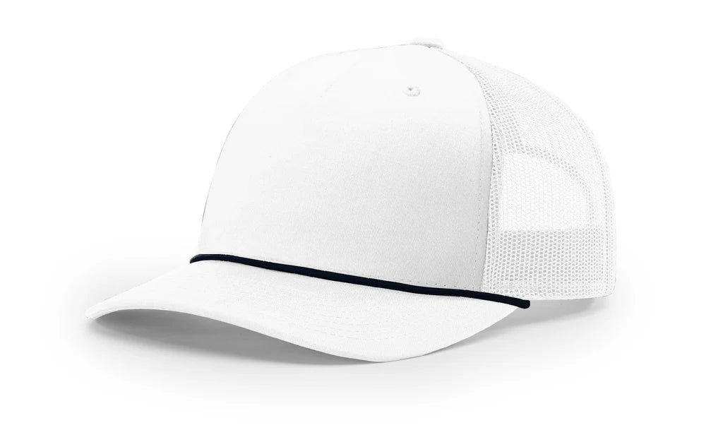 Richardson 112FPR Five Panel Rope Hat – White/Navy - Customized with Your Logo