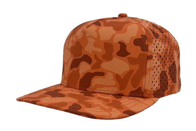 Zapped Blackhawk 5-Panel Laser Perf Hat –  Blaze Orange Old School Camo - Customized with Your Logo