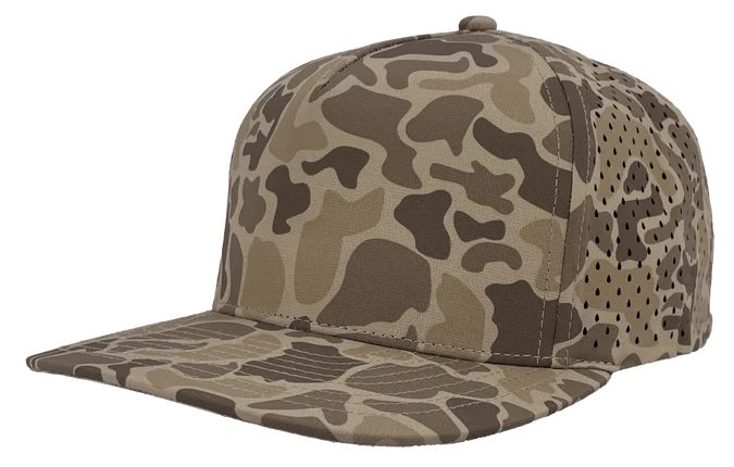 Zapped Blackhawk 5-Panel Laser Perf Hat – Brown Old School Camo - Customized with Your Logo