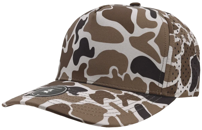 Zapped Blackhawk 5-Panel Laser Perf Hat – Light Old School Camo - Customized with Your Logo
