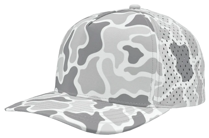 Zapped Blackhawk 5-Panel Laser Perf Hat –  Old School Snow Camo - Customized with Your Logo