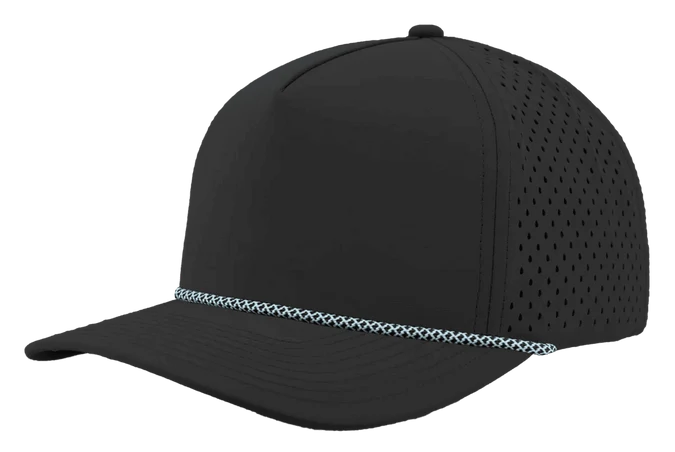 Zapped Blackhawk 5-Panel Rope Laser Perf Hat – Black/Light Blue Chainlink Rope - Customized with Your Logo