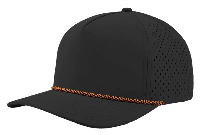 Zapped Blackhawk 5-Panel Rope Laser Perf Hat – Black/Orange Chainlink Rope - Customized with Your Logo