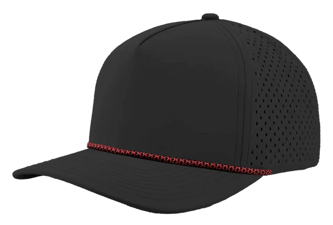 Zapped Blackhawk 5-Panel Rope Laser Perf Hat – Black/Red Chainlink Rope - Customized with Your Logo