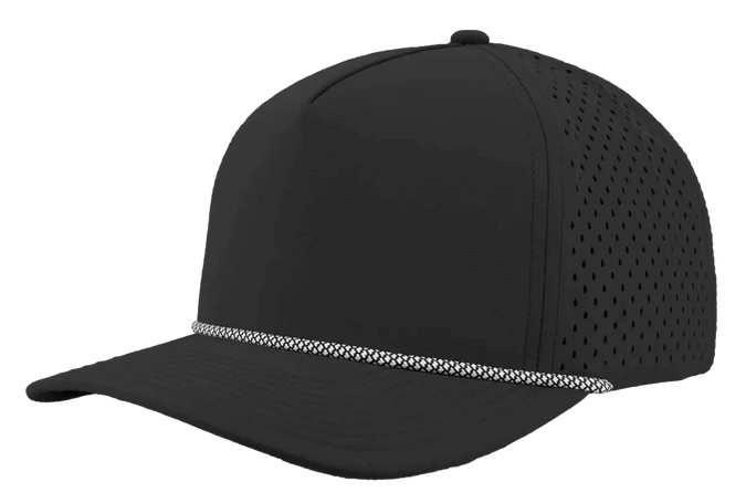 Zapped Blackhawk 5-Panel Rope Laser Perf Hat – Black/White Chainlink Rope - Customized with Your Logo