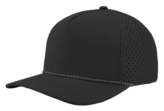 Zapped Blackhawk 5-Panel Rope Laser Perf Hat – Black/White Grid Rope - Customized with Your Logo