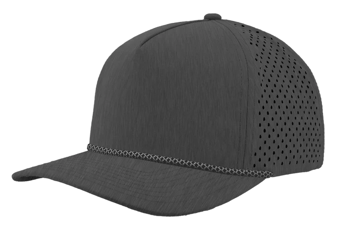 Zapped Blackhawk 5-Panel Rope Laser Perf Hat – Graphite w Grey Chainlink Rope - Customized with Your Logo