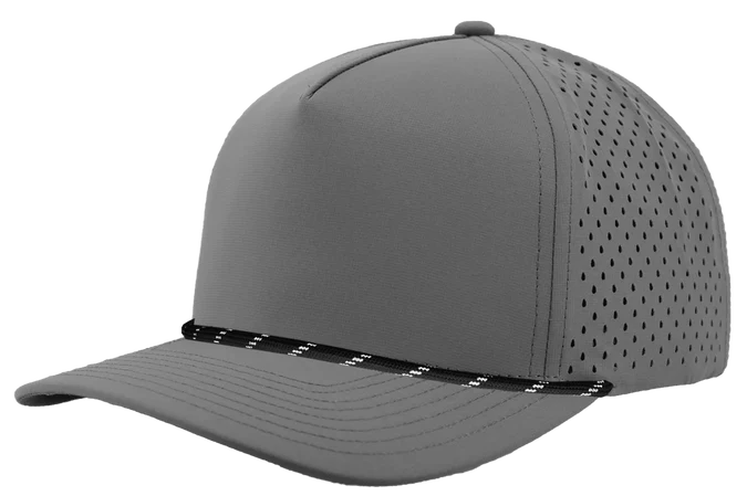 Zapped Blackhawk 5-Panel Rope Laser Perf Hat – Grey w Black Twisted Chainlink Rope - Customized with Your Logo