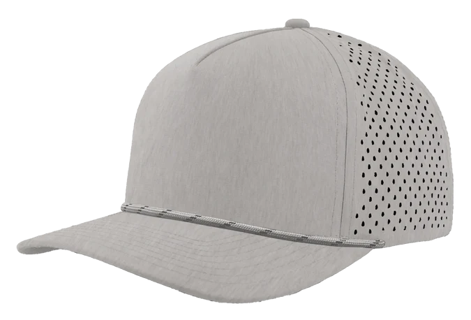 Zapped Blackhawk 5-Panel Rope Laser Perf Hat – Heather Grey w Grey Chainlink Rope - Customized with Your Logo