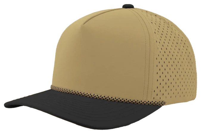 Zapped Blackhawk 5-Panel Rope Laser Perf Hat – Khaki/Black - Customized with Your Logo