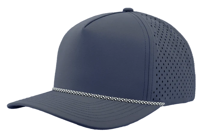 Zapped Blackhawk 5-Panel Rope Laser Perf Hat – Light Navy w Black/White Chainlink Rope - Customized with Your Logo