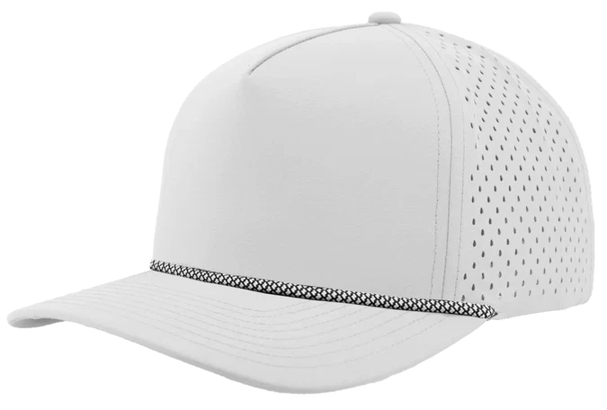 Zapped Blackhawk 5-Panel Rope Laser Perf Hat – Off White/Black Chainlink Rope - Customized with Your Logo