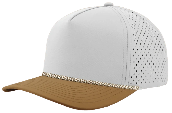 Zapped Blackhawk 5-Panel Rope Laser Perf Hat – Off White and Caramel w Chainlink Rope - Customized with Your Logo