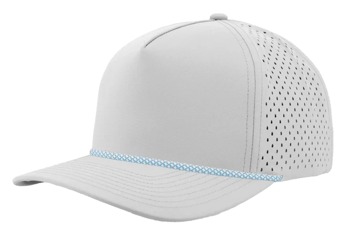Zapped Blackhawk 5-Panel Rope Laser Perf Hat – Off White/Columbia Blue Chainlink Rope - Customized with Your Logo