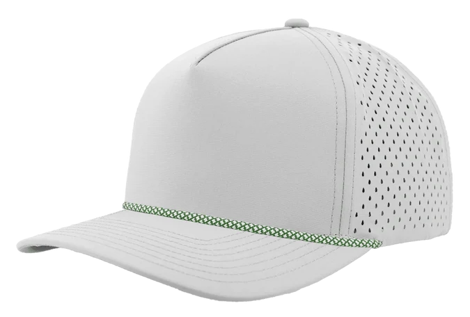Zapped Blackhawk 5-Panel Rope Laser Perf Hat – Off White/Masters Green Chainlink Rope - Customized with Your Logo