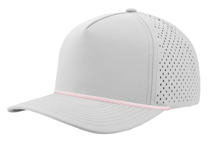 Zapped Blackhawk 5-Panel Rope Laser Perf Hat – Off White/Pink Chainlink Rope - Customized with Your Logo