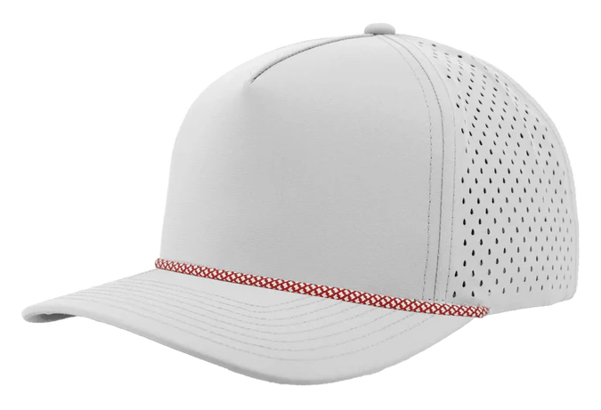Zapped Blackhawk 5-Panel Rope Laser Perf Hat – Off White/ Red Chainlink- Customized with Your Logo