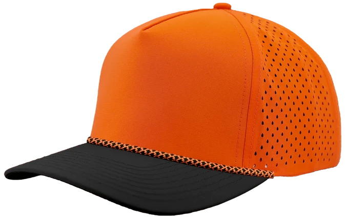 Zapped Blackhawk 5-Panel Rope Laser Perf Hat – Orange/Black w Chainlink Rope - Customized with Your Logo