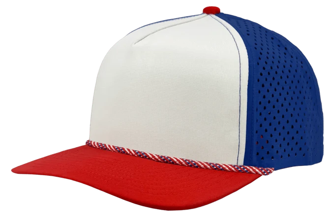 Zapped Blackhawk 5-Panel Rope Laser Perf Hat – Red/White/Blue w Chainlink Rope - Customized with Your Logo