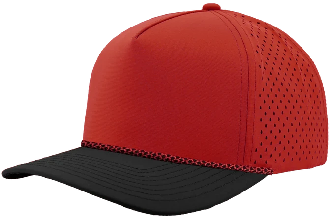 Zapped Blackhawk 5-Panel Rope Laser Perf Hat – Black/Red w Chainlink Rope - Customized with Your Logo